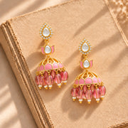 Meher - Rooh Jhumki earring, Women Gold Pink Kundan Jhumkas
