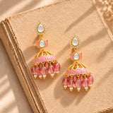 Meher - Rooh Jhumki earring, Women Gold Pink Kundan Jhumkas