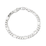 Men Collection Silver Finish Sleek Figaro Link Chain Bracelet for Men with Classic Everyday and Smart Casual Styling