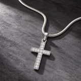 Men Collection Silver Cross Pendant Necklace Studded with American Diamond Stones on a Fine Snake Chain for Everyday
