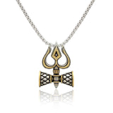 Men Collection Two Tone Trishul and Damru Shiv Symbol Pendant Necklace on a Fine Silver Tone Chain for Everyday and Religious Wear