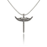 Men Collection Oxidised Silver Angel Wing and Sword Pendant Necklace on a Fine Rope Chain for Modern Everyday Wear