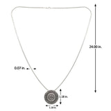Men Collection Oxidised Silver Om Pendant Necklace with Engraved Greek Key Border on a Fine Rope Chain for Everyday and Religious Wear