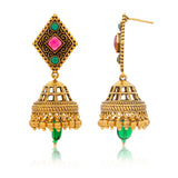 Aaroh - dolika Jhumki earring ( Women Gold Red Green Jhumki )