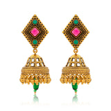 Aaroh - dolika Jhumki earring ( Women Gold Red Green Jhumki )
