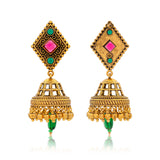 Aaroh - dolika Jhumki earring ( Women Gold Red Green Jhumki )
