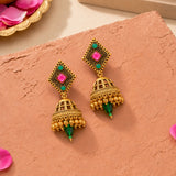 Aaroh - dolika Jhumki earring ( Women Gold Red Green Jhumki )