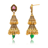 Aaroh - bell-ish jhumki earring ( Women Gold Pink Tier Jhumki )