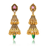 Aaroh - bell-ish jhumki earring ( Women Gold Pink Tier Jhumki )