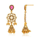 Aaroh - swar dangle earring ( Women Gold Pink Stone Danglers )