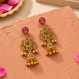 Aaroh - swar dangle earring ( Women Gold Pink Stone Danglers )