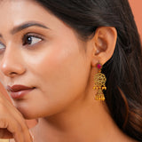 Aaroh - swar dangle earring ( Women Gold Pink Stone Danglers )