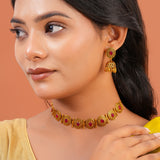 Aaroh - echo halo choker necklace set ( Women Gold Temple Choker Set )