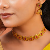 Aaroh - echo halo choker necklace set ( Women Gold Temple Choker Set )