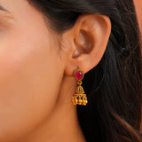 Aaroh - soul echo jhumki earring ( Women Gold Pink Mini Jhumki )