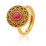 Aaroh - echo halo ring ( Women Gold Pink Stone Ring )