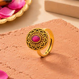 Aaroh - echo halo ring ( Women Gold Pink Stone Ring )