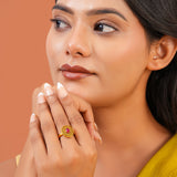 Aaroh - echo halo ring ( Women Gold Pink Stone Ring )