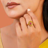 Aaroh - echo halo ring ( Women Gold Pink Stone Ring )
