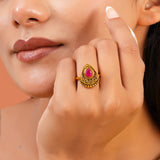 Aaroh -  moonlit chime ring ( Women Gold Teardrop Stone Ring )