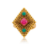 Aaroh -  vela ring ( Women Gold Green Stone Ring )