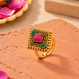 Aaroh -  vela ring ( Women Gold Green Stone Ring )