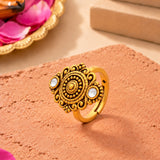 Aaroh -  aurelle ring ( Women Gold Floral Temple Ring )