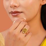 Aaroh -  aurelle ring ( Women Gold Floral Temple Ring )
