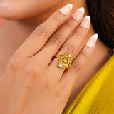 Aaroh -  aurelle ring ( Women Gold Floral Temple Ring )