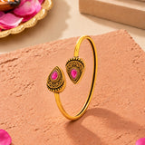 Aaroh -  moonlit chime cuff bracelet ( Women Gold Red Stone Cuff )