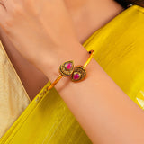 Aaroh -  moonlit chime cuff bracelet ( Women Gold Red Stone Cuff )