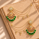 Meher - Mahira Kaanchain Chandbali Earring, Women Gold Kaanchain Chandbali