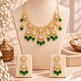 Meher - Sultana Round necklace, Women Gold Green Bridal Set