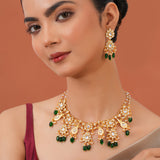 Meher - Sultana Round necklace, Women Gold Green Bridal Set