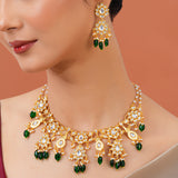 Meher - Sultana Round necklace, Women Gold Green Bridal Set