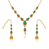 Aaroh - mystic chime collar necklace set ( Women Green Stone Collar Set )