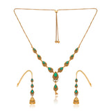 Aaroh - mystic chime collar necklace set ( Women Green Stone Collar Set )