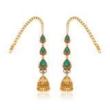 Aaroh - mystic chime collar necklace set ( Women Green Stone Collar Set )