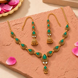 Aaroh - mystic chime collar necklace set ( Women Green Stone Collar Set )