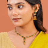 Aaroh - mystic chime collar necklace set ( Women Green Stone Collar Set )
