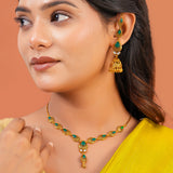 Aaroh - mystic chime collar necklace set ( Women Green Stone Collar Set )