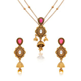 Aaroh - bellish bloom short necklace set ( Women Pink Stone Jewellery Set )