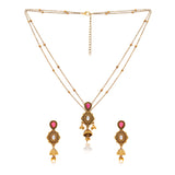 Aaroh - bellish bloom short necklace set ( Women Pink Stone Jewellery Set )