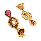 Aaroh - bellish bloom short necklace set ( Women Pink Stone Jewellery Set )