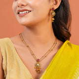Aaroh - bellish bloom short necklace set ( Women Pink Stone Jewellery Set )