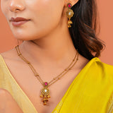 Aaroh - bellish bloom short necklace set ( Women Pink Stone Jewellery Set )