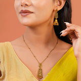 Aaroh - bellchime short necklace set ( Women Gold Temple Pendant Set )