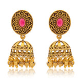 Aaroh - echo halo jhumki earring ( Women Gold Pink Stone Jhumki )