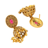 Aaroh - echo halo jhumki earring ( Women Gold Pink Stone Jhumki )