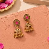 Aaroh - echo halo jhumki earring ( Women Gold Pink Stone Jhumki )